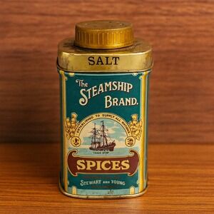 Vintage 1950s Steamship Brand Salt Spice Retro Advertising Tin Nautical Decor